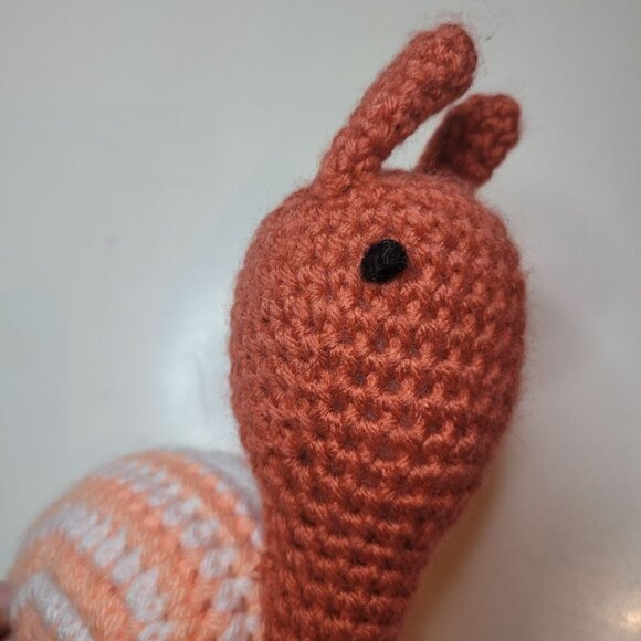 Handmade Snail Peach White Swirl Crochet Stuffed Plush Bug Animal Toy - Picture 2 of 10